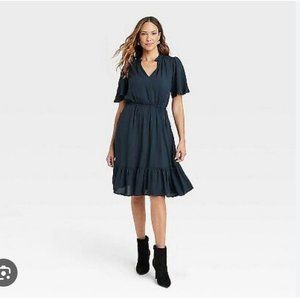 Women's Flutter Short Sleeve Tiered Dress - Knox Rose XL Navy